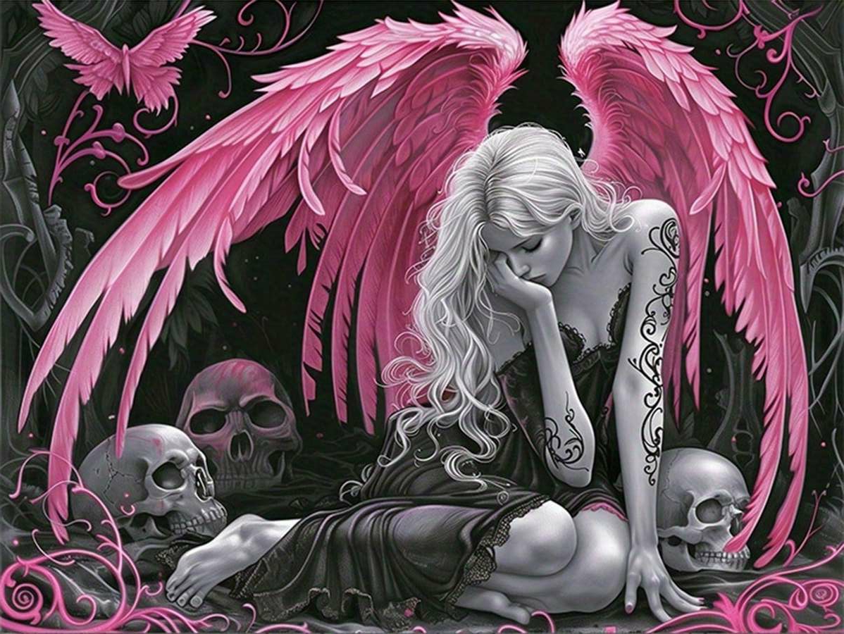 Power Tools Pink - Gothic Pink Winged Fallen Angel Skull