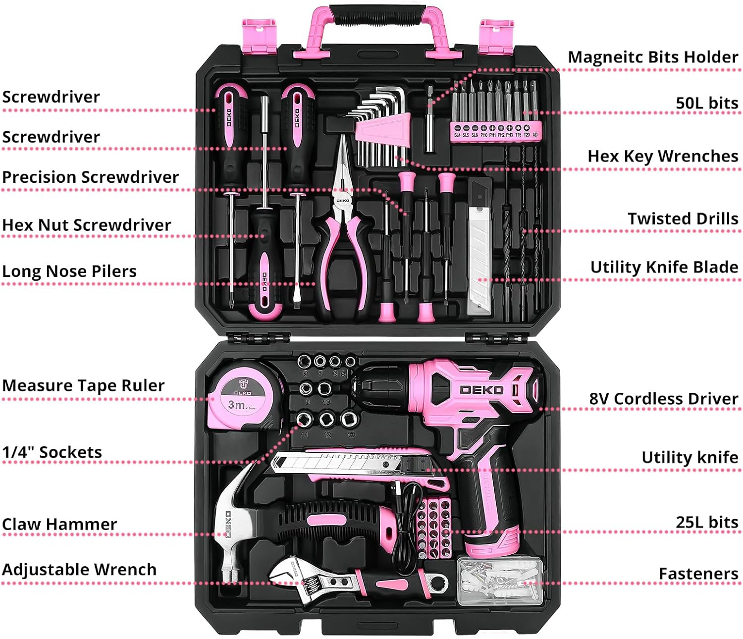 126 Pcs Pink Cordless Drill Se – обзор и цена Power Tools Pink
