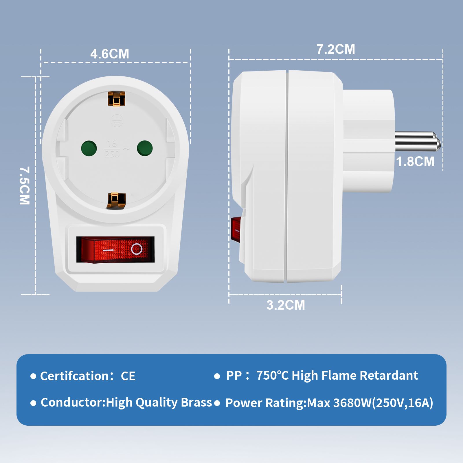 3PCS EU Socket Adapter With Sw – обзор и цена Power Tools Extension