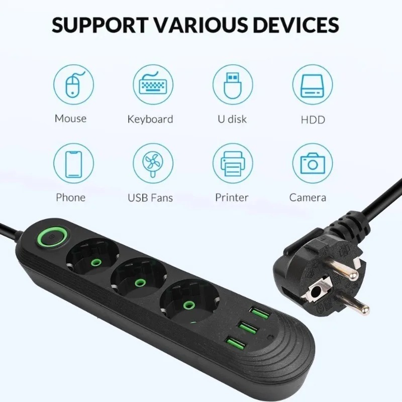 EU Plug AC Outlet with 3USB Po – обзор и цена Power Tools Extension